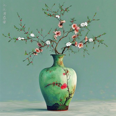 用AI繪畫(huà)工具制作的梅花“九九消寒圖”。制作：李世奇、孟揚(yáng)
