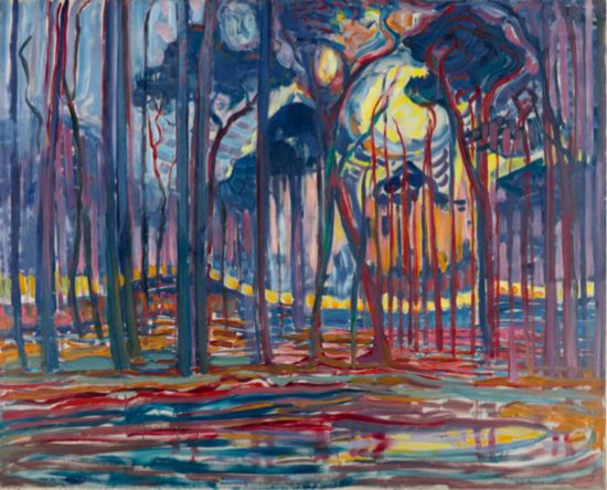 蒙德里安，《歐勒附近的樹林》，1908年，布面油畫，海牙藝術博物館藏（貝耶勒基金會展品）
